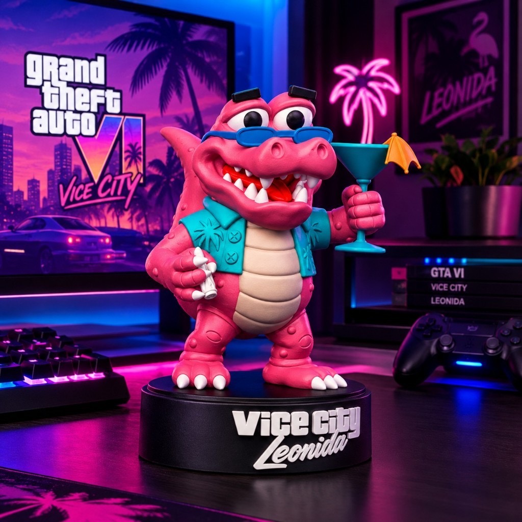 Estátua Crocodilo inspirado GTA 6 Vice City Leonida Decoração Colecionáve l Edição de Colecionador GTA VI